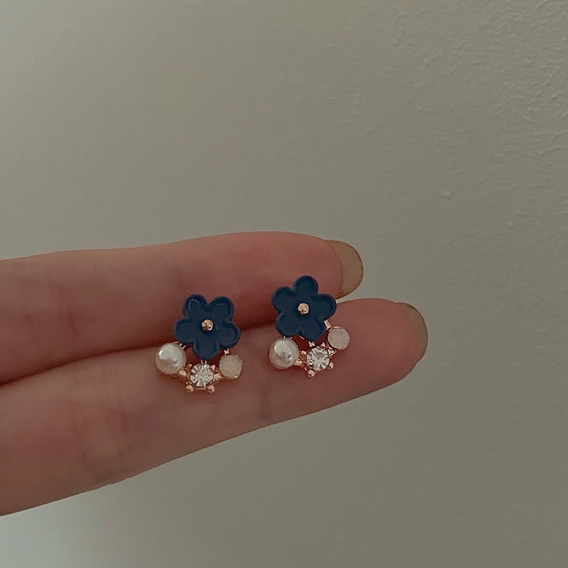 Hoa tai nữ kim cương xanh Hoa tai ngọc trai Hoa tai phong cách Hàn Quốc cổ điển tinh tế