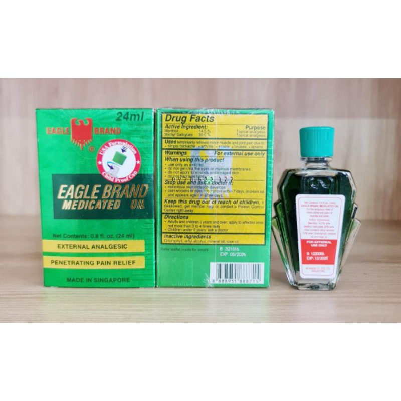 Dầu Gió Xanh Singapore nhập khẩu chính hãng EAGLE Brand Medicate Oil 24ml Giảm Đau Nhứt Hiệu Quả