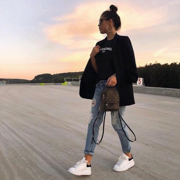 👟giaynambac👟chào quý khách Giày Thể Thao Nam Nữ Thắng Giày MC Gót Nhung Đen Đế Cao 4cm mcq full hộp