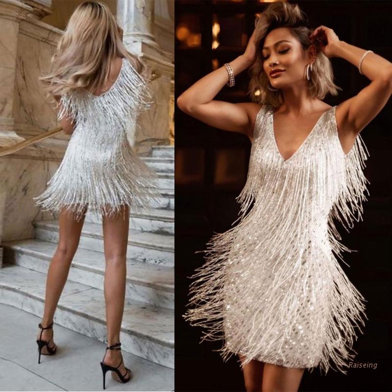 Đầm Mini Không Tay Tua Rua Đính Hạt Sequin Phong Cách Cổ Điển Thập Niên 1920 Dành Cho Bạn Nữ Mặc Khi Dự Tiệc Khiêu Vũ Latin