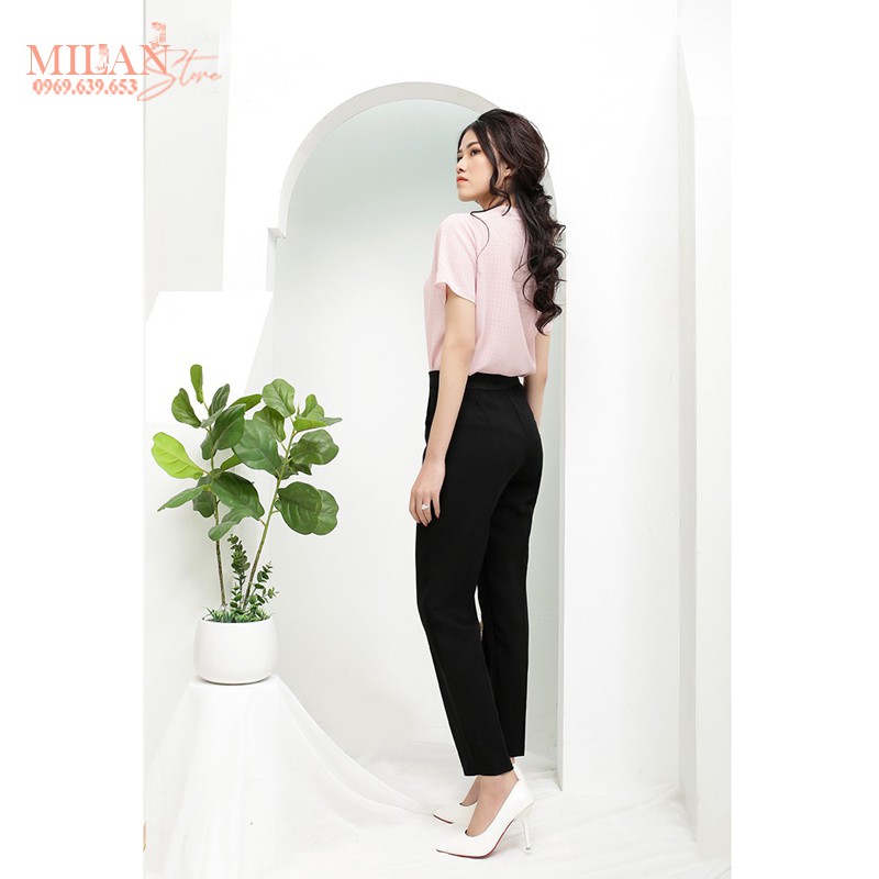 Quần tây lưng thun cạp chun sau cao khóa sườn kéo hông màu đen dáng dài - Vải Vitex dày mịn - Mặc công sở đi học làm đẹp