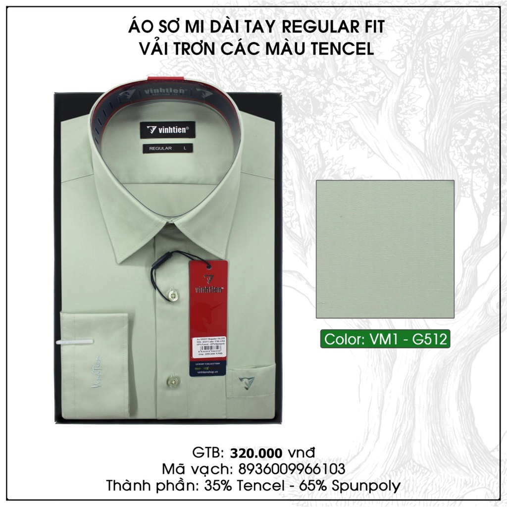 Áo Sơ Mi Dài Tay Dáng Regular Vĩnh Tiến Trơn Màu 345