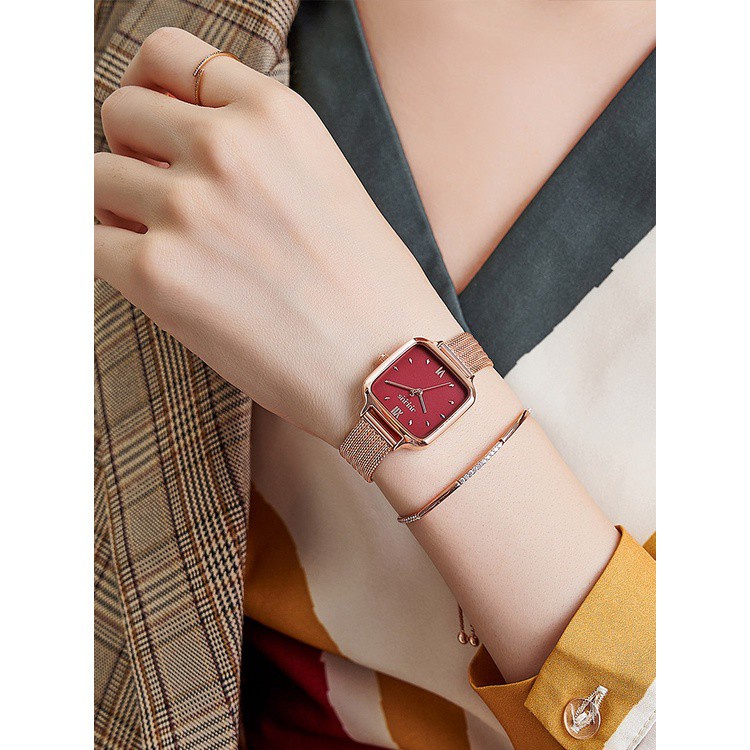 Julius Đồng Hồ quartz Mặt Vuông Nhỏ Dây Thép 1264 Phong Cách retro Cho Nữ