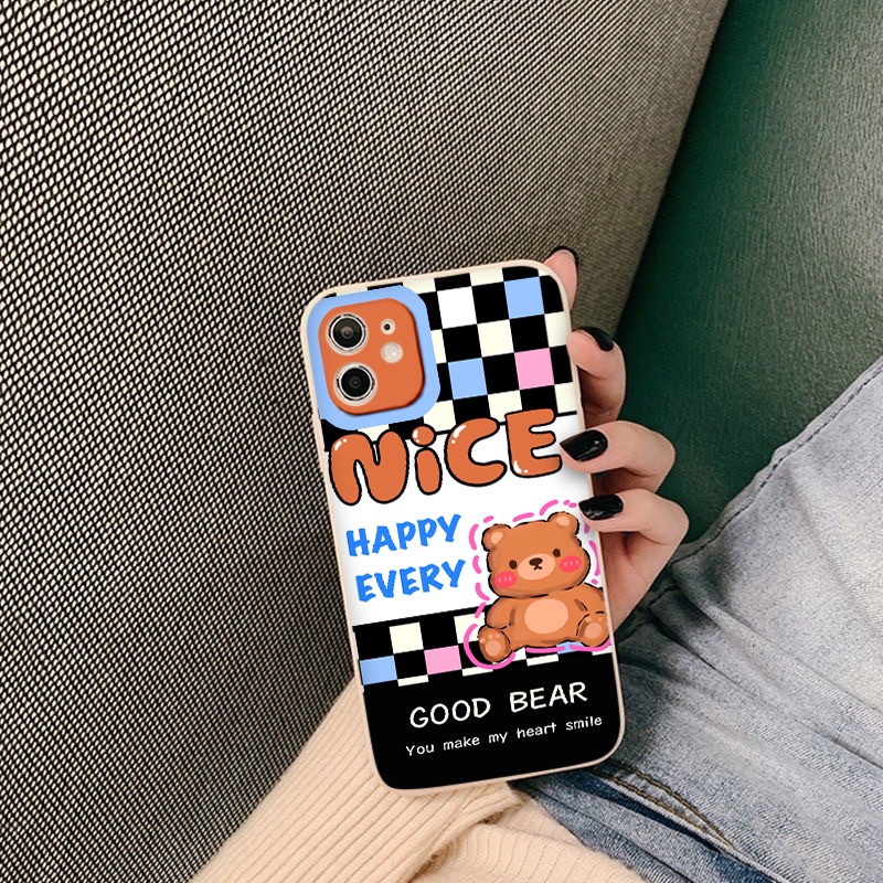 Ốp Lưng kẻ caro- Ốp IPHONE Gấu Bear vuông cạnh 6s/6plus/7/8/7plus/8plus/x/xs/xsmax/11/11promax/12/13pro/promax th304