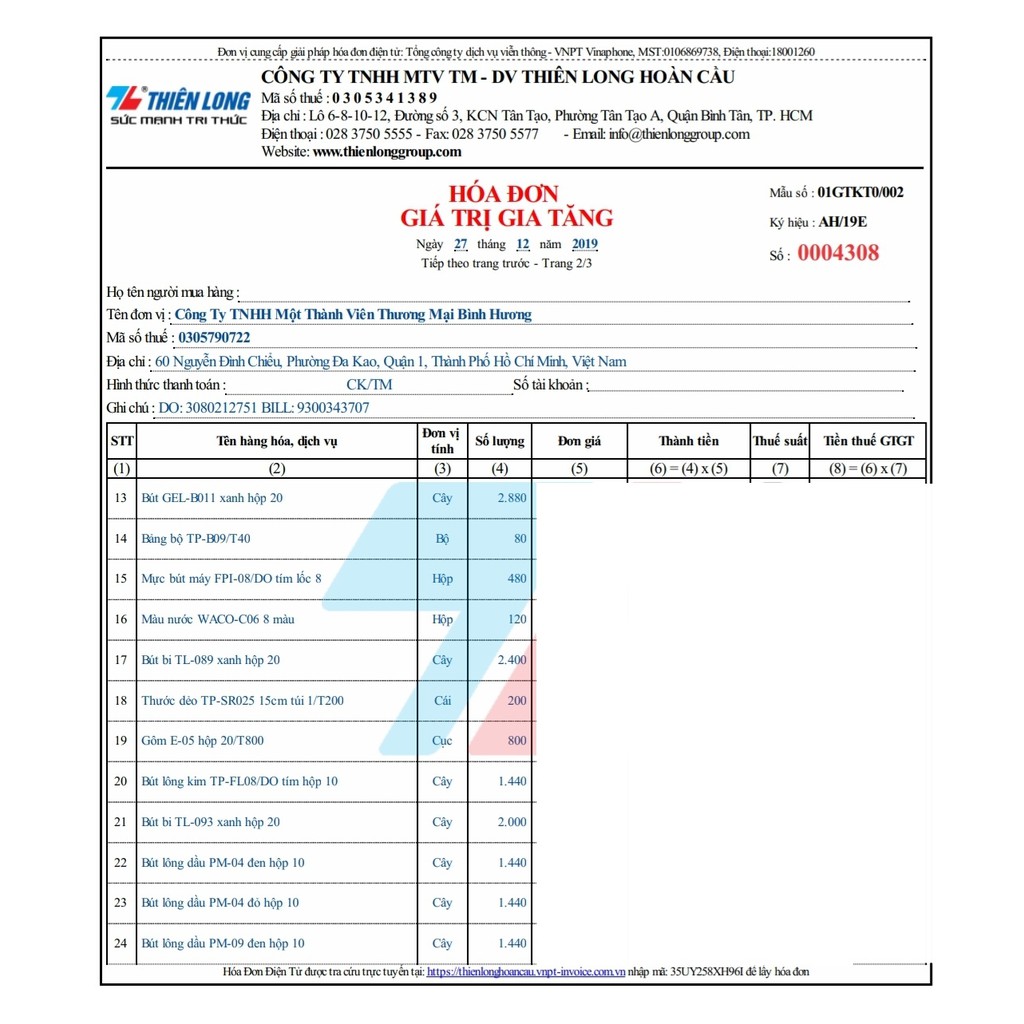 Bút bi Thiên Long TL-089 Nét 0.5mm (Hộp 20 Cây)