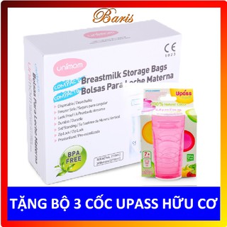 Hộp 60 Túi trữ sữa Unimom Compact không có BPA 210ml (Tặng bộ 3 cốc Upass)
