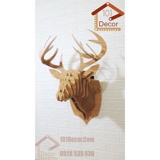 Đầu Hươu Gỗ Lớn Ghép Trang Trí