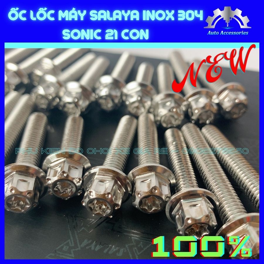ỐC SALAYA - ỐC LỐC MÁY xe SONIC, Salaya Inox 304, bền chắc, thay thế ZIN, giúp trang trí xe anh em đẹp hơn, SL 21 con