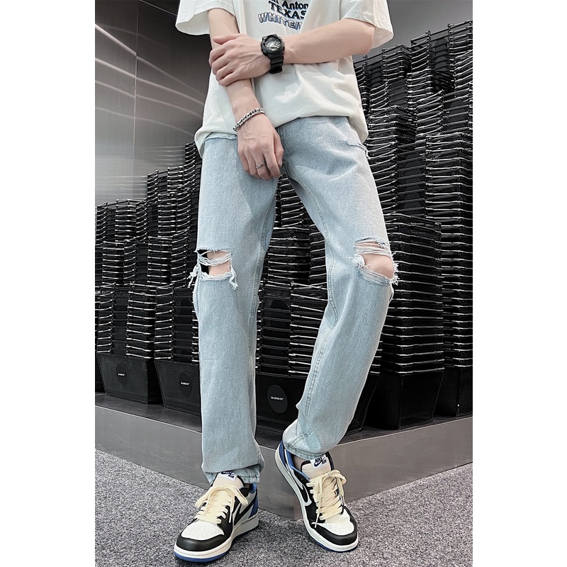 Quần baggy jean ống rộng rách hàn quốc - quần bò nam hàn quốc