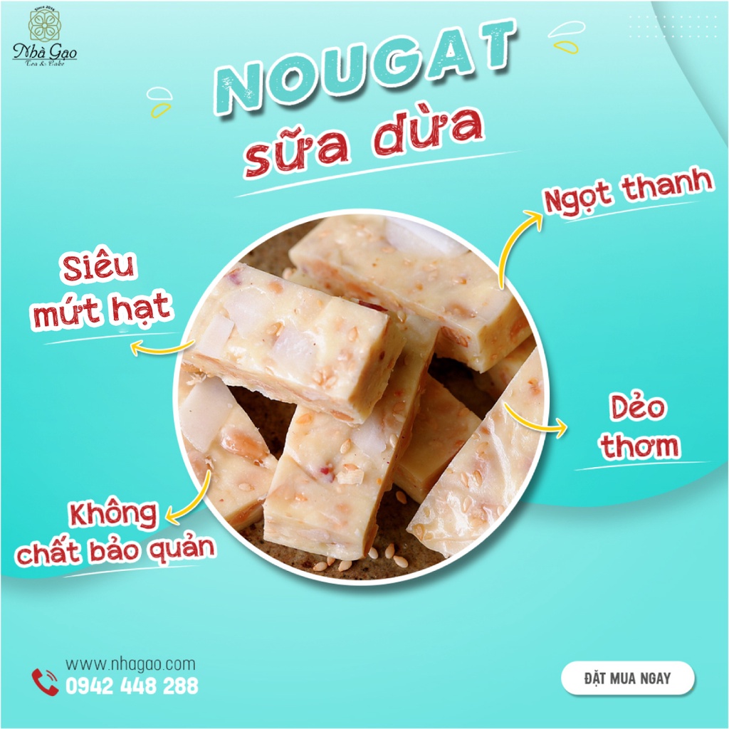 Kẹo nougat sữa dừa ngọt nhẹ, dẻo thơm Nhà Gạo