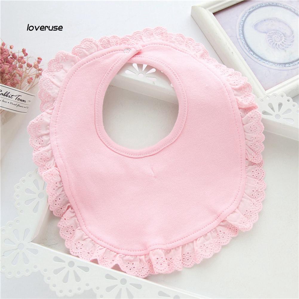 Yếm Ăn Vải Cotton Phối Ren Chống Thấm Nước Cho Bé Gái Sơ Sinh