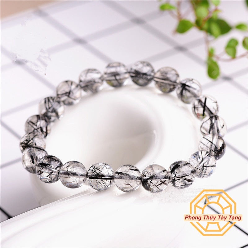 Vòng tay phong thủy Đá T Anh Tóc Đen VIP [TẶNG HỘP GỖ] - Nam Nữ mệnh Thuỷ Mộc - Phong Thủy Tây Tạng