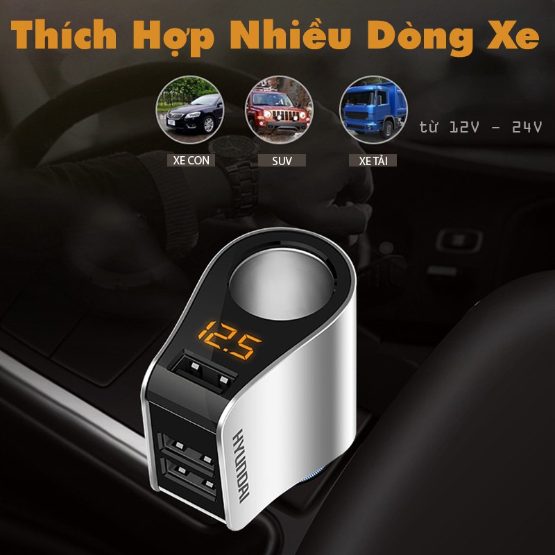 [RẺ VÔ ĐỊCH]  Bộ chia tẩu sạc xe hơi cao cấp hàng hiệu HYUNDAI 2 tẩu - Bộ Chia Tẩu Sạc Trên ô Tô Chính Hãng Hyundai