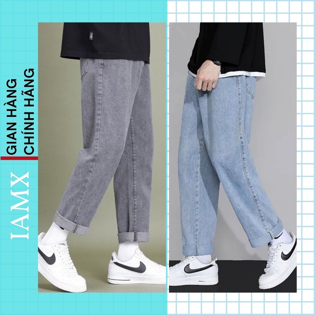 Quần Jean xanh nam ống  suông rộng, dáng đứng vải jeans cao cấp