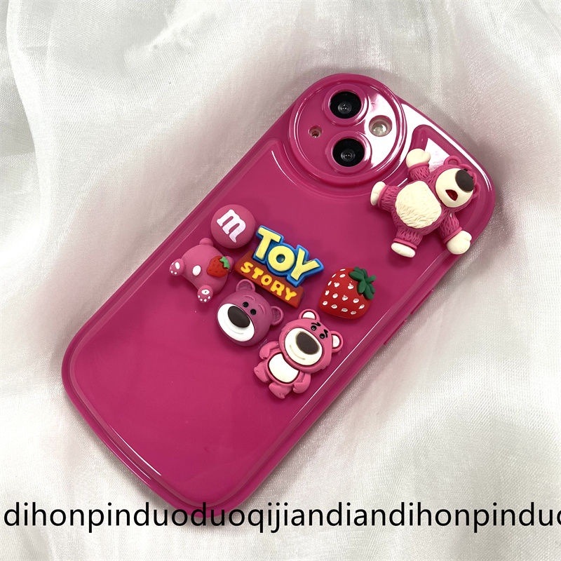 Ốp Điện Thoại Họa Tiết Gấu Và Dâu Tây Màu Đỏ Dễ Thương Thời Trang Cho iPhone13promax 12 11 xs / xr
