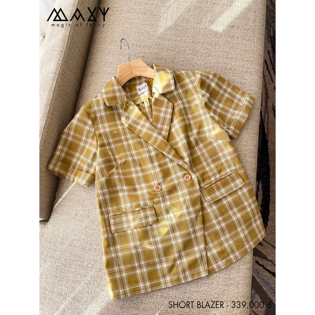 Áo khoác blazer tay ngắn sọc caro vàng yellow caro short blazer Maxy Workshop