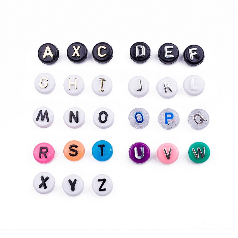 Bộ 50 hạt acrylic phẳng họa tiết chữ cái dùng làm đồ trang sức