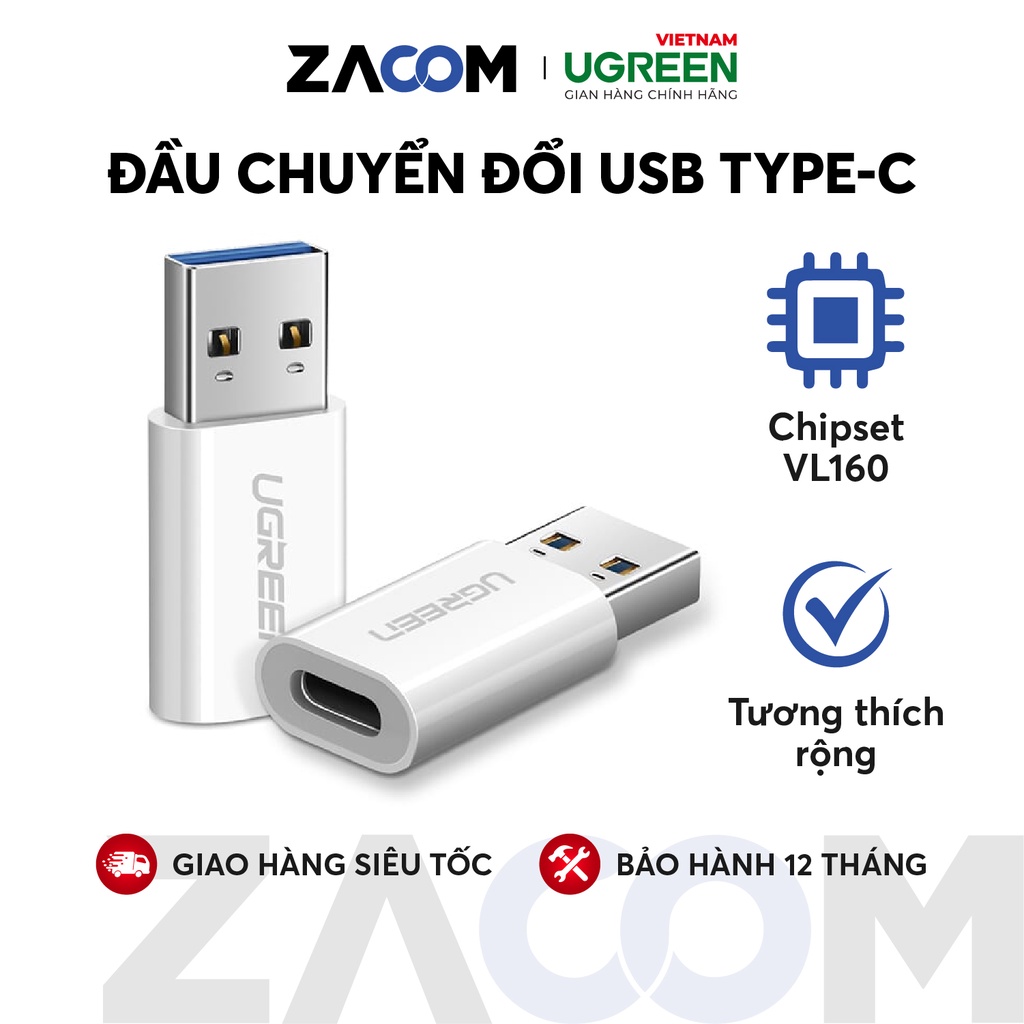 Đầu chuyển đổi USB-C sang USB 3.0, dùng cho PC, laptop, macbook, điện thoại... UGREEN US204, US276