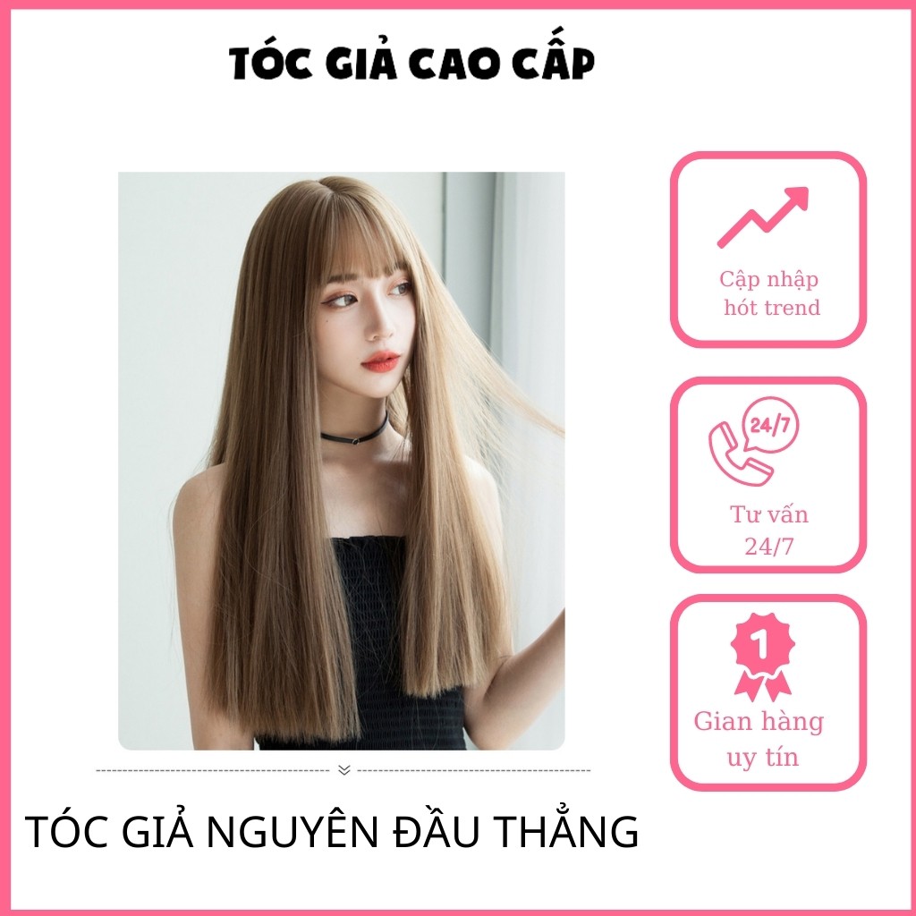 Tóc giả nguyên đầu thẳng dài, tơ cao cấp, tặng kèm lưới trùm tóc, MS7007, wig