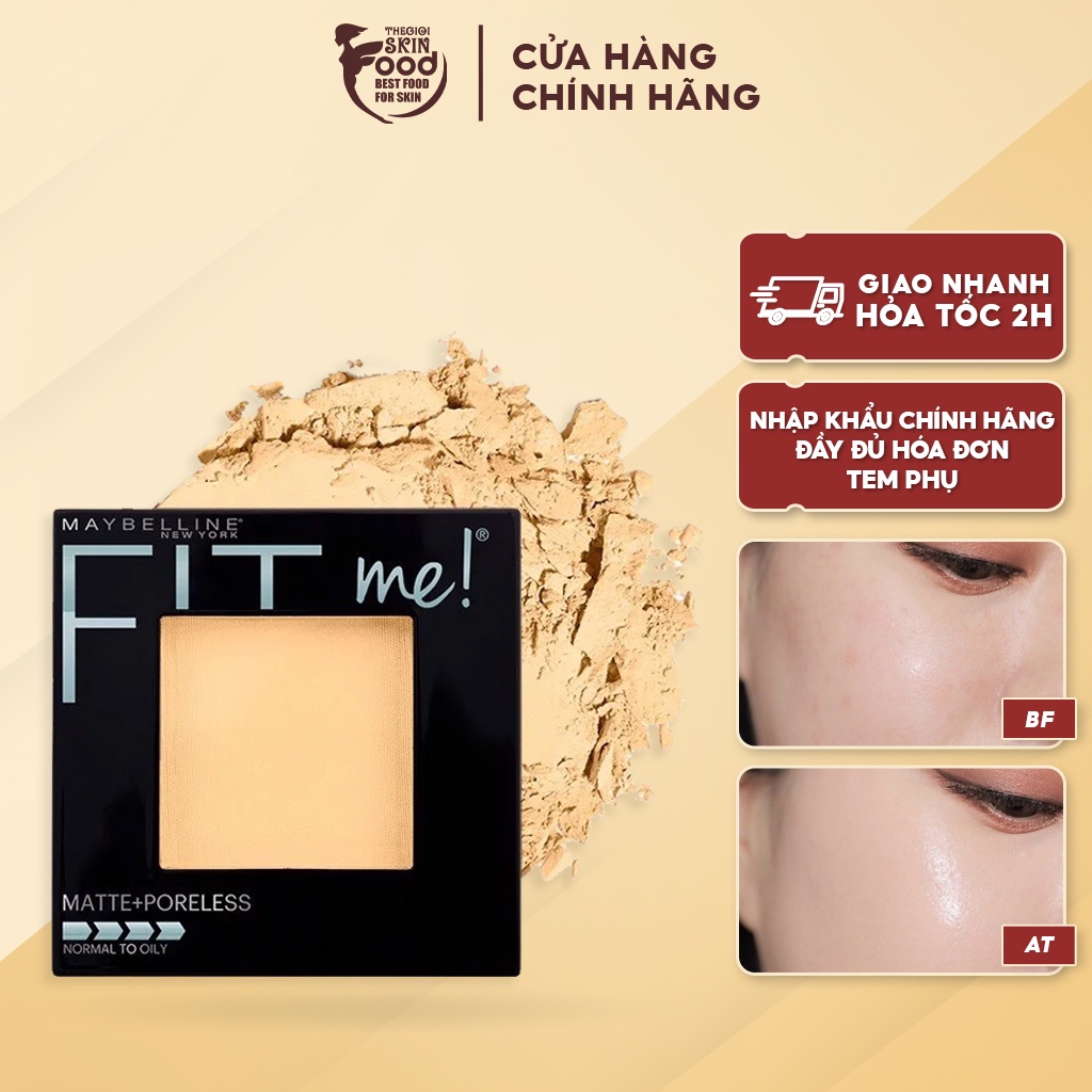 Phấn Phủ Dạng Nén Mịn Lì, Kiềm Dầu Hiệu Quả Maybelline Fit Me Matte Poreless Powder 8.5g (Hộp Vuông)
