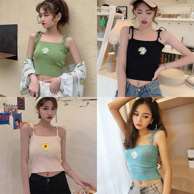 Áo Tank Top Dệt Kim Hoạ Tiết Hoa Thêu Nữ Tính | BigBuy360 - bigbuy360.vn