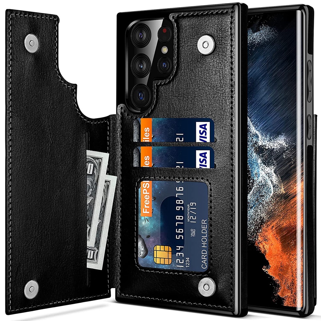 Ốp Điện Thoại Da Kèm Ngăn Đựng Thẻ Khóa Nam Châm Cho Samsung Galaxy S22 Plus S21 Ultra S20 FE