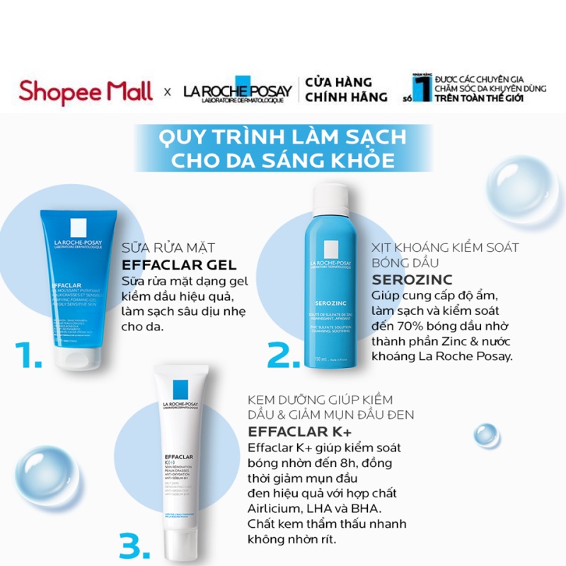 Gel rửa mặt tạo bọt làm sạch La Roche-Posay Effaclar Purifying Foaming Gel For Oily Sensitive Skin 200ml