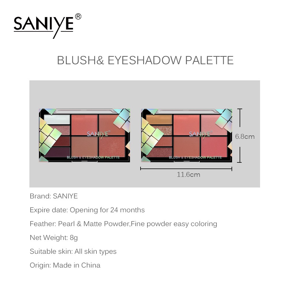 Bảng phấn mắt kết hợp phấn má hồng SANIYE 8 màu chuyên dụng E0827 | BigBuy360 - bigbuy360.vn