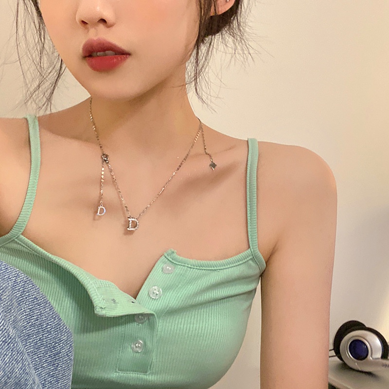 Vòng cổ Ahellogirl thép titan mặt hình chữ cái phong cách Hàn Quốc đơn giản