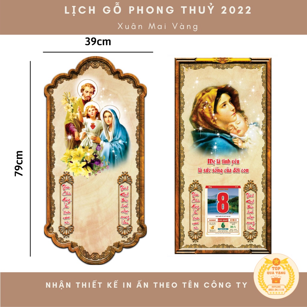 Lịch gỗ 2023 TopGift treo tường phong thủy công giáo in 3D kỹ thuật số Nhiều mẫu