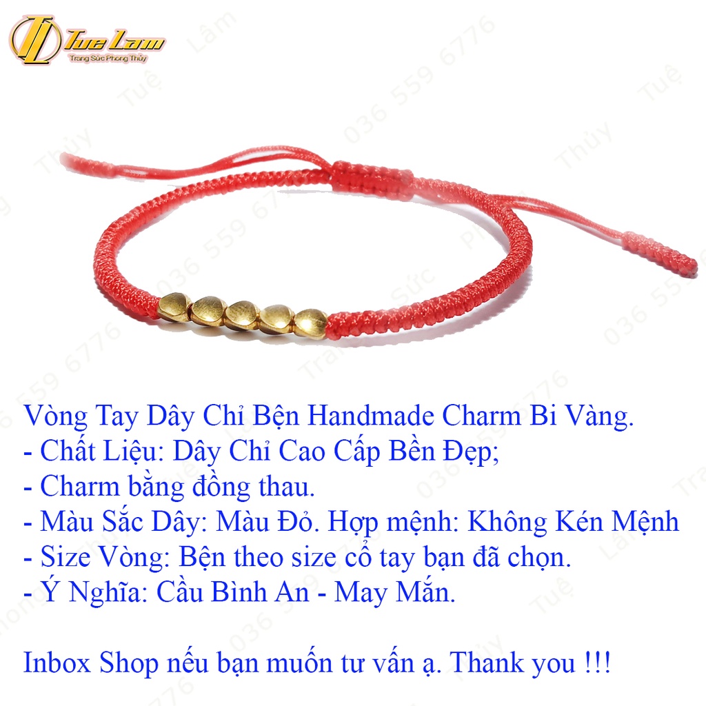 Vòng Tay Chỉ Đỏ May Mắn Mix Bi Màu Vàng Hợp Mệnh Bện Handmade - Tuê Lâm