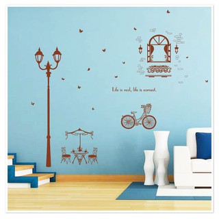 Hình dán tường Decal trang trí phòng khách, quán cafe, spa ... Tranh Cột đèn nâu phong cảnh Paris - DKN059