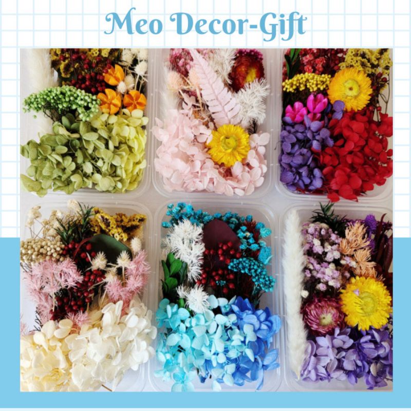 Hộp hoa khô cài tóc cô dâu( ảnh thật shop chụp), làm resin hoặc nến thơm...