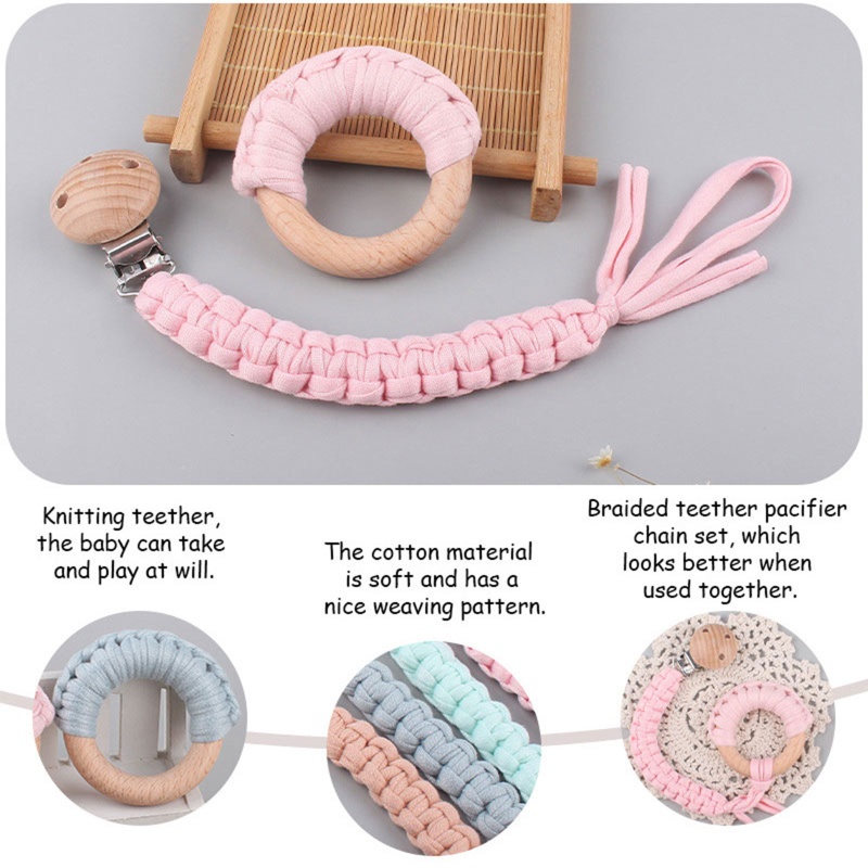 Set 2 Vòng Kẹp Núm Ti Giả Bện Dây Xích Cho Bé Sơ Sinh Mọc Răng