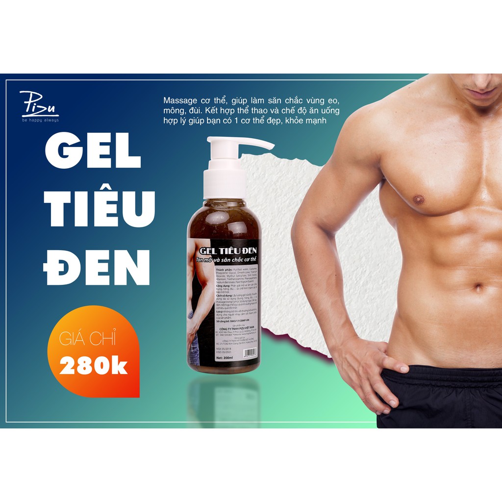 Kem tan mỡ bụng cho nam Pizu giảm 3-7cm không cần tập thể dục - Gel Tiêu Đen