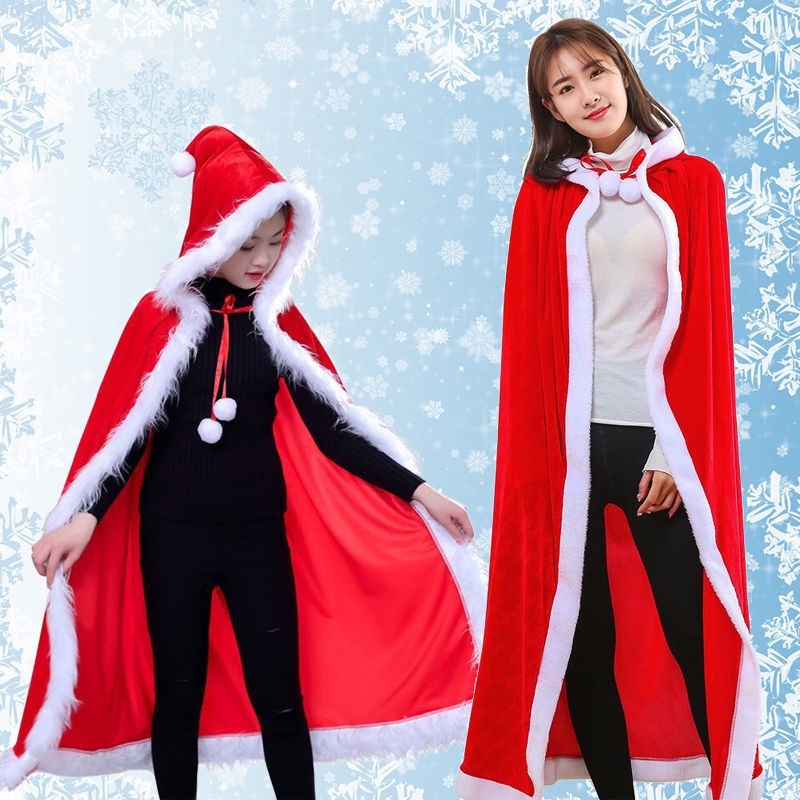 Quang cảnh áo choàng Giáng sinh cho trẻ em người lớn giáng ông già Noel quần vàng nhung trang trí