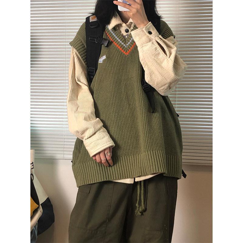 Áo sweater Dệt Kim Sát Nách Dệt Kim Dáng Rộng Một Mảnh Xẻ Tà Phong Cách Xuân Thu Đông