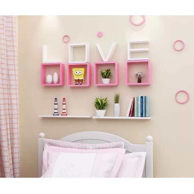 Bộ kệ như hình gồm bộ chữ LOVE &amp; 04 Kệ ô Vuông