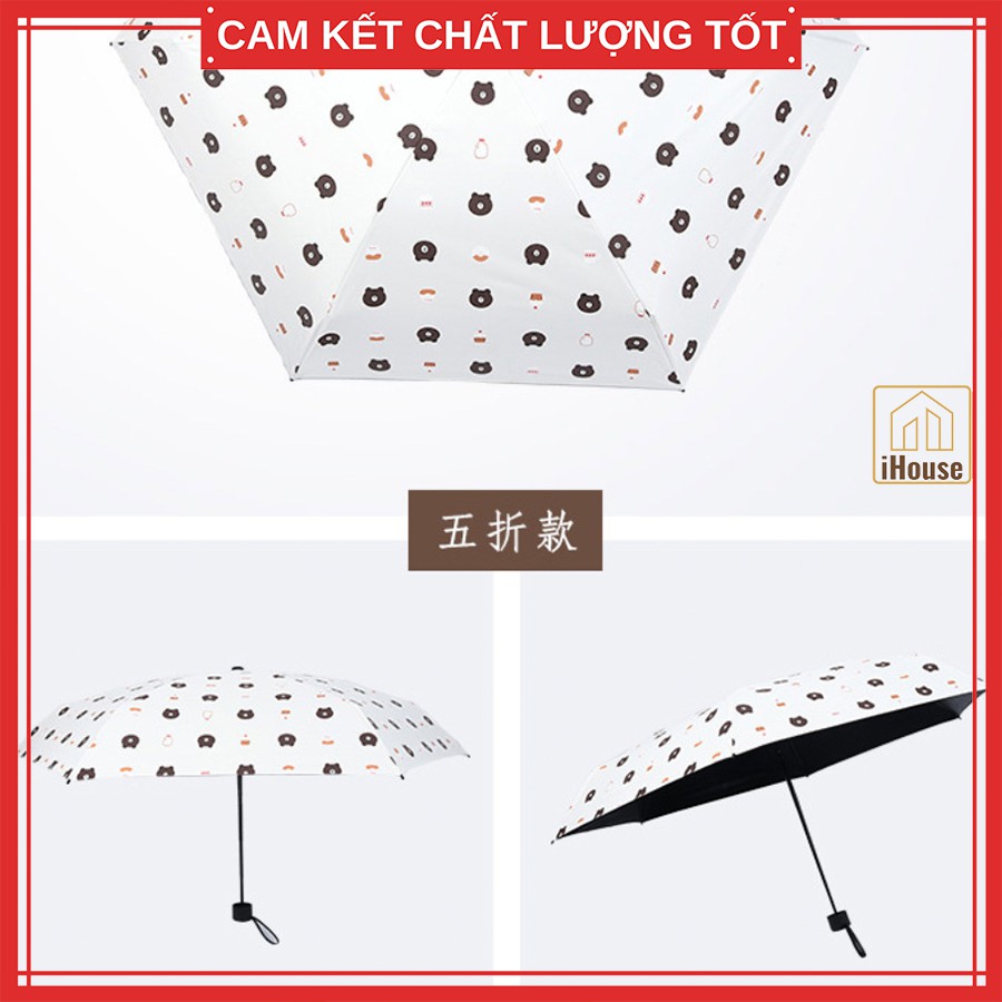 [Loại tốt] Ô dù gấu Bear Brown thời trang chụp ảnh đẹp, Ô che mưa nắng gấp gọn bỏ túi màu vàng - xanh - hồng iHouse