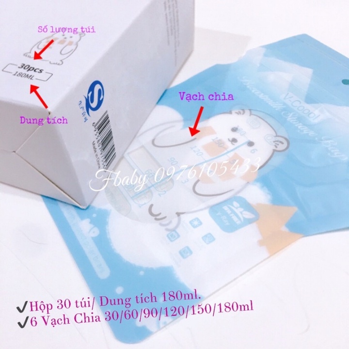 Túi Trữ Sữa 150ml Vcool ( Hộp 30 Túi ) Có Vòi Đổ Sữa Tiện Lợi, Sạch Sẽ, An Toàn