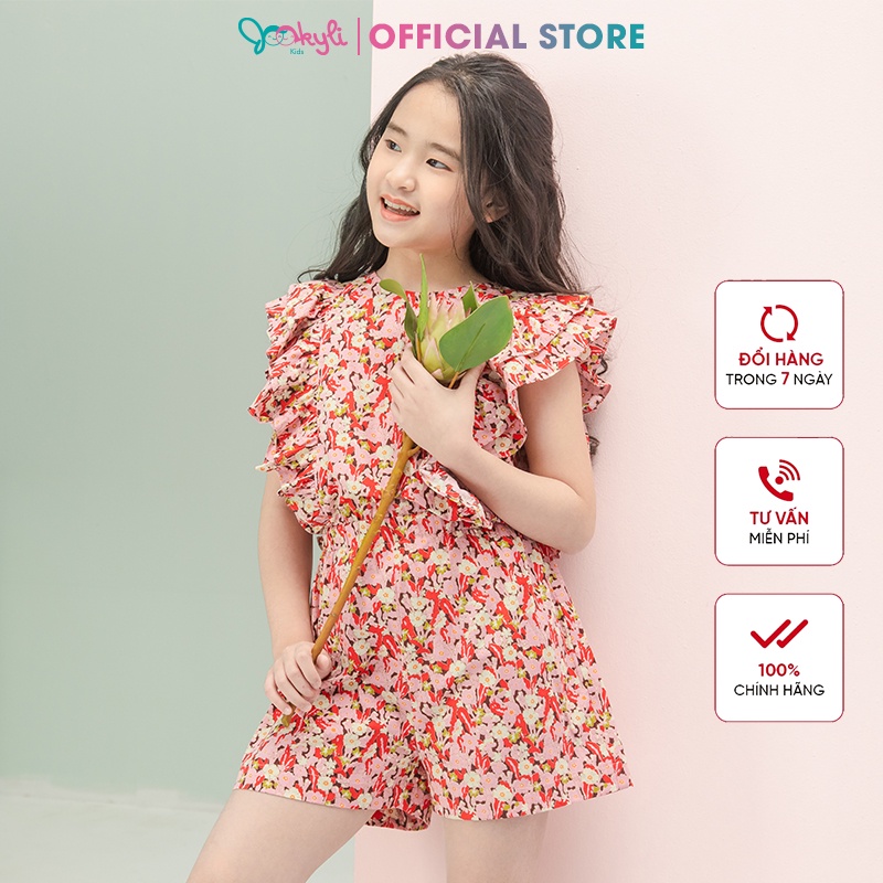 Jumpsuit JOOKYLI bé gái màu hồng họa tiết hoa 18G0914