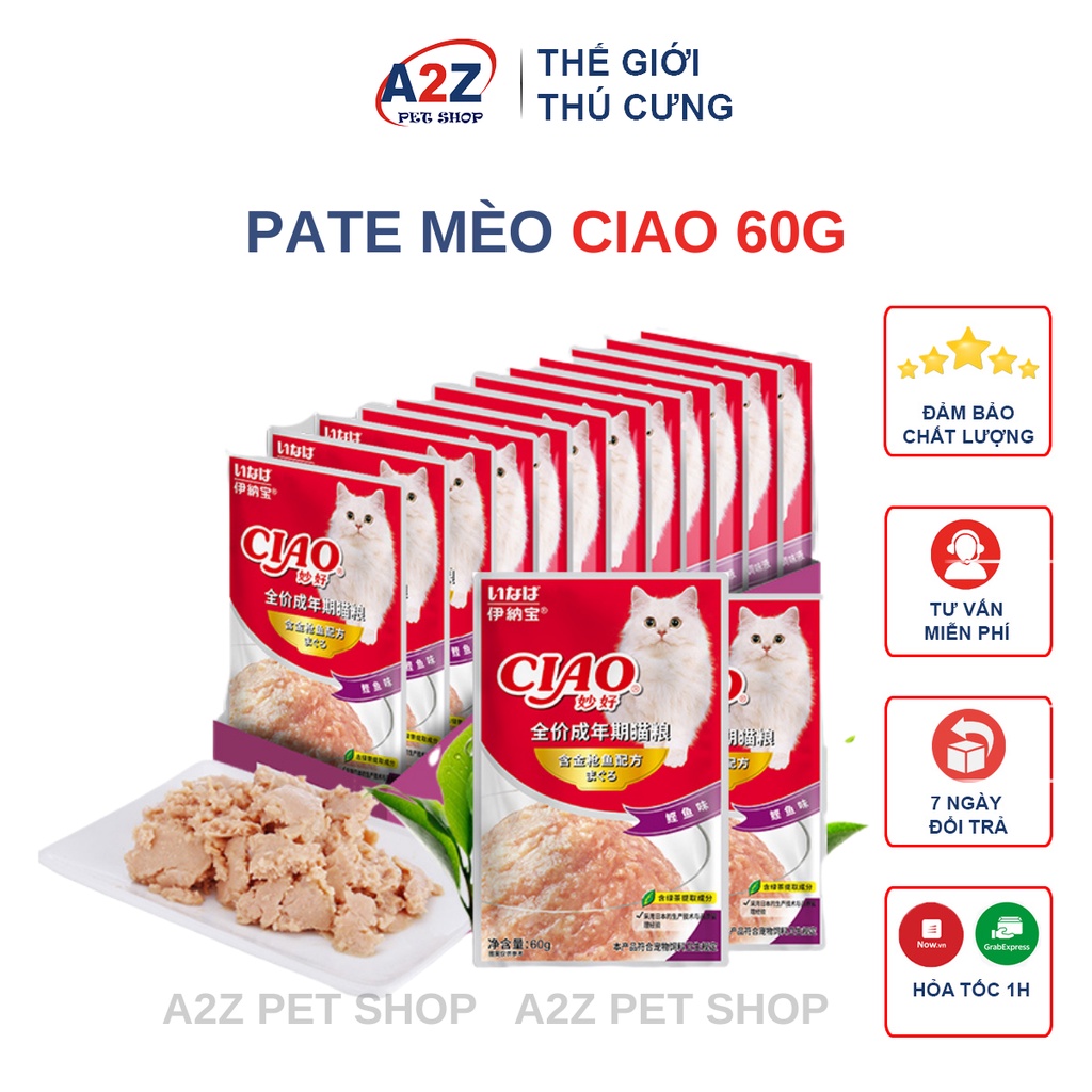 Pate Cho Mèo, Pate Ciao 60g, Đủ vị