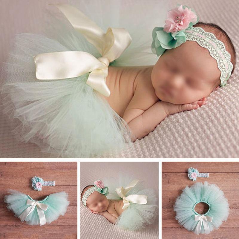 Bé gái sơ sinh hoa headband Tutu Váy trang phục Ảnh Nhiếp ảnh Prop