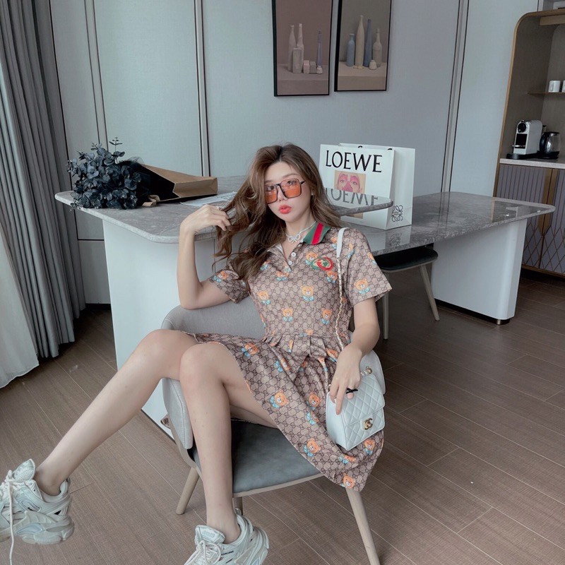 Đầm polo , đầm dáng xòe thời trang cao cấp Gucci GG G