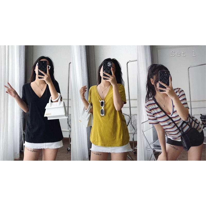 ÁO PHÔNG XUẤT CỔ TIM DÁNG BASIC MS90100