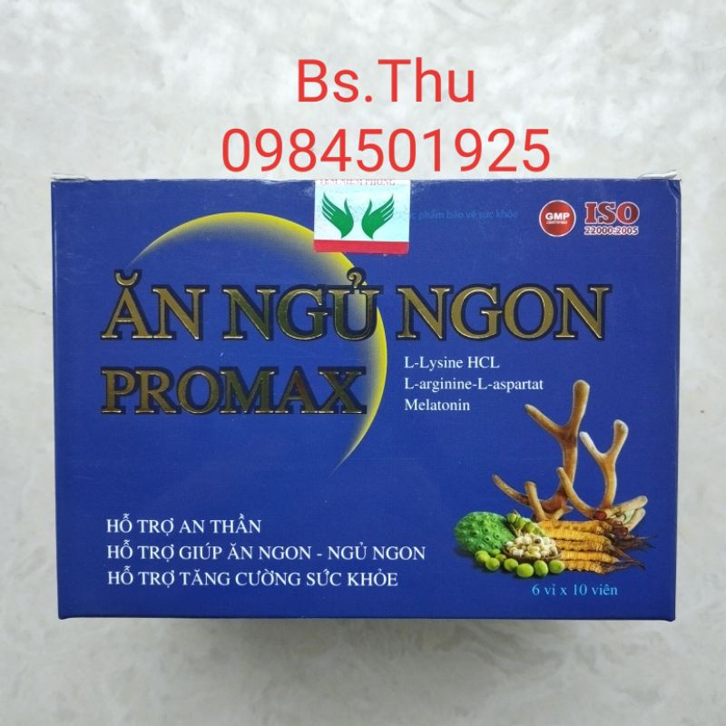 ĂN NGỦ NGON PROMAX hỗ trợ ngủ ngon sâu giấc, ăn ngon miệng, tăng cường sức khỏe hộp 60 viên