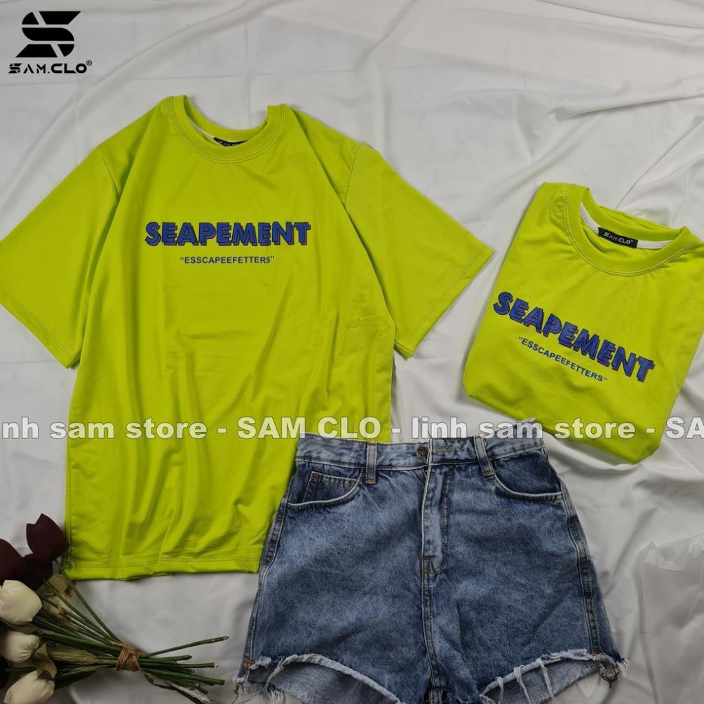 Áo thun nữ tay lỡ SAM CLO freesize phông form rộng dáng Unisex, mặc lớp, nhóm, cặp in chữ SEAPEMENT màu xanh chuối  ྇