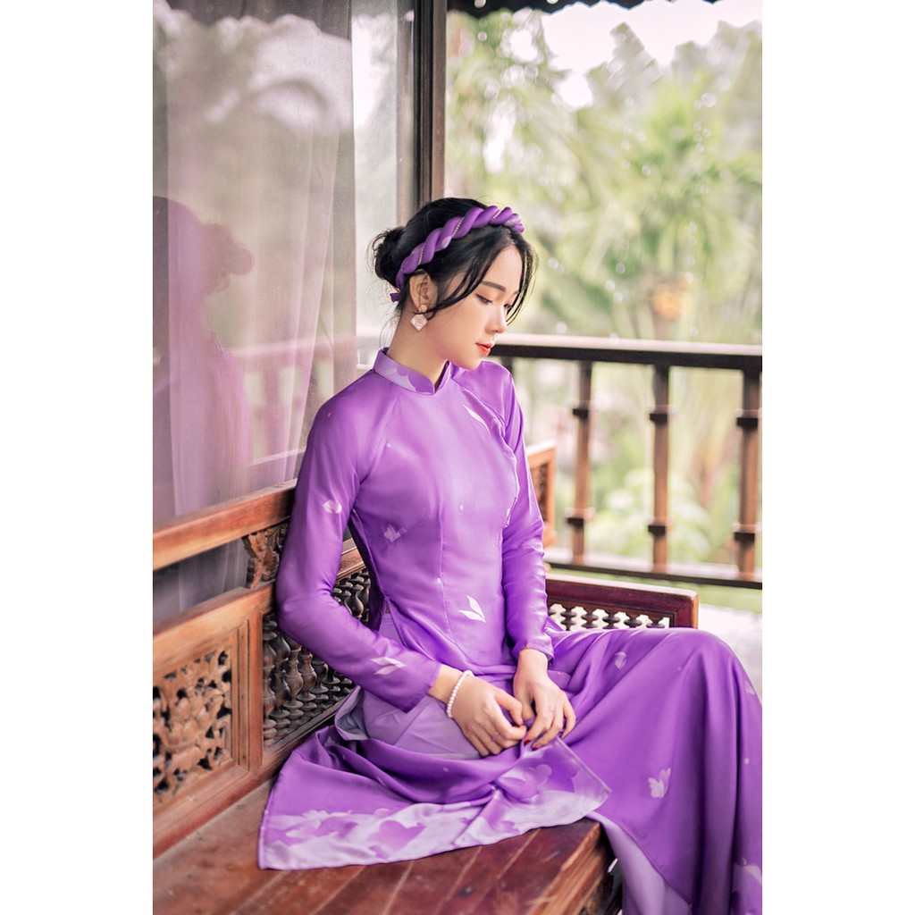 Sumire Store Áo dài in Truyền thống Diên Phúc Tím