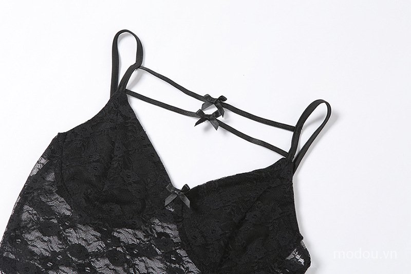 Áo croptop hai dây vải lưới phối ren viền không cân xứng thời trang quyến rũ cho nữ