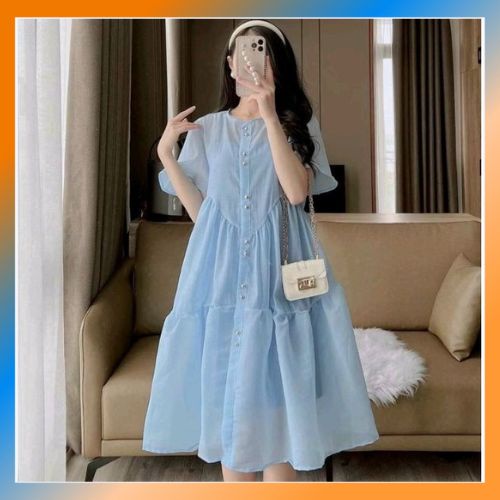 Đầm bầu voan thiết kế 2 lớp bèo đuôi cá siêu xinh Freesize